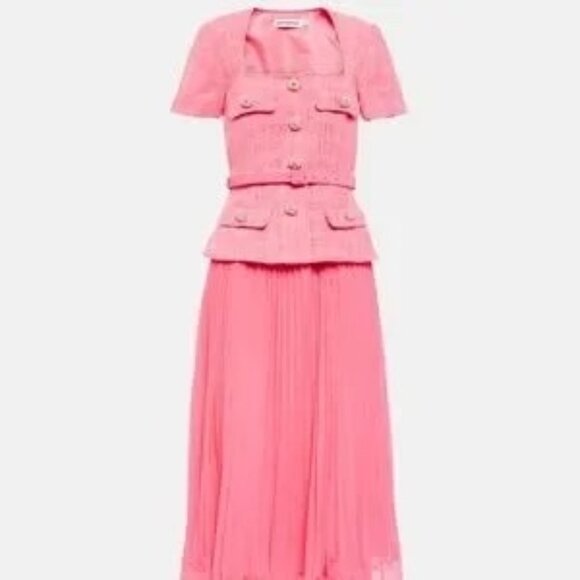 Self-portrait pink boucle and chiffon midi dress, size 4 - Picture 1 of 9